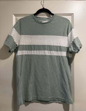 Denim & Flower Ricky Singh Men's Green and White Striped Short Sleeve T-Shirt